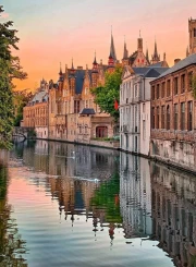 Sunset over the Medieval Canals of Belgium