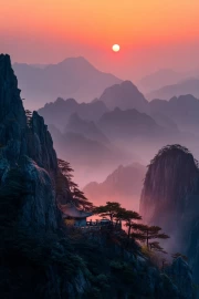 Sunrise over China's Mystical Mountains: Peace and Inspiration