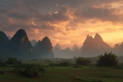 China's Tranquility: Picturesque Mountains and Sky