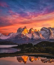 Sunset Charm of Chile: Mountains and Lakes in the Dance of Lights