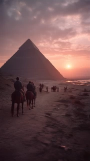 Scarlet Sunset over the Pyramids of Egypt