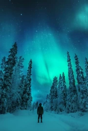 Northern Lights over the Snowy Forests of Finland