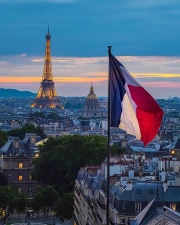 Evening in Paris: Eiffel Tower and French Flag