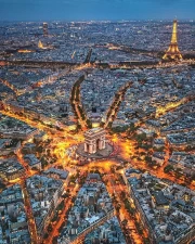 Evening Paris: Arc de Triomphe and Eiffel Tower