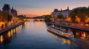 Evening Paris: Lights Glow over the Seine, France