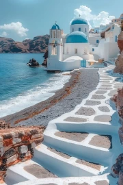 Greece: Snow-White Domes and Sea Waves