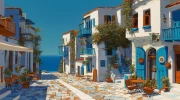 Greek Idyll: Mediterranean Streets and Blue Sea