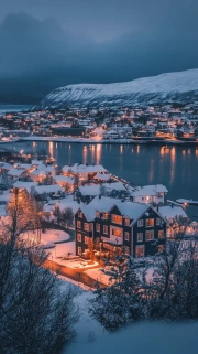 Snowy Night: Icelandic Town in a Northern Fairytale