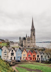 Irish Idyll: Colourful Houses and Cathedral on the Coast