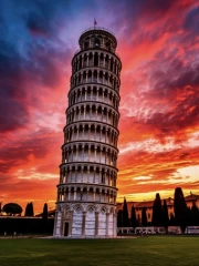 Leaning Tower of Pisa at Sunset: Italy's Fiery Sky