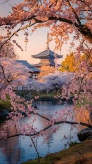 Cherry Blossoms at Ancient Temple: Spring in Japan