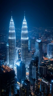 Night Magic of the Petronas Twin Towers: Modern Kuala Lumpur, Malaysia