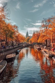 Autumn Canals of Amsterdam: Golden Architecture of the Netherlands