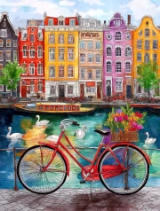 Dutch Canal: Bicycle in Flowers