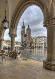 Arched View of Poland's Old Square: Historical Charm