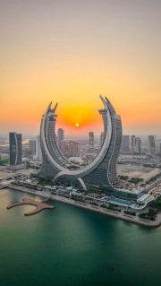 Qatar Sunset Silhouette: Modern Towers in Magical Lines