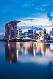 Singapore at Night: City Lights Reflected in Water