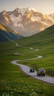 Winding road to the majestic mountains of Slovenia
