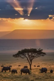 Sunset in South Africa: Rhinos in the Savannah