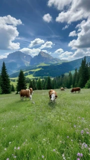 Swedish Idyll: Cows at the Foot of the Mountains
