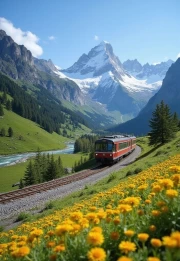 Swiss Railway: Alpine Peaks and Meadows
