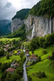 Emerald Hills of Switzerland: Waterfall and Village
