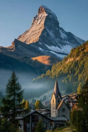 Mountain Tranquility of Switzerland: View of the Matterhorn