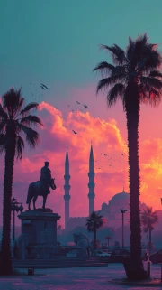 Sunset over Minarets and Palms: Eastern Tale of Turkey