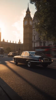 Classic Jaguar at Big Ben: Britain on the move