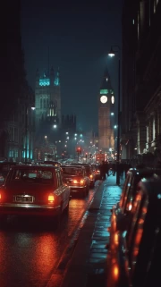 London Night: Retro Cars in Lights United Kingdom