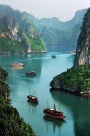 Vietnam Gulf: Boats and Rocks
