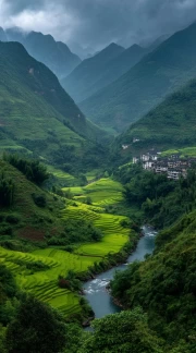 Green Harmony: Rice Terraces and Mountains of Vietnam