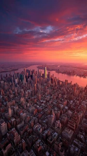 Sunset New York: Dynamics of the City and Nature, USA, New York