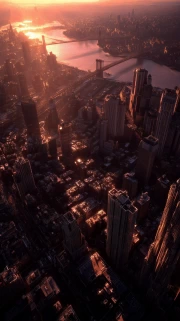 Sunset over New York Skyscrapers, USA