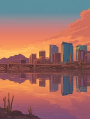 Arizona Sunset Magic: City Skylines Reflected in Water