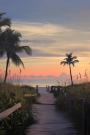 Florida Tropical Way: Wooden Walkway to the Ocean