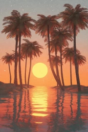 Sunset in Florida: Palm Trees and Water Surface