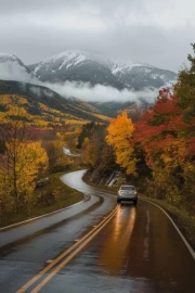 Foggy Autumn in Maine: The Golden Road in the USA