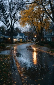 Cozy Autumn Evening in Suburbs of Michigan, USA