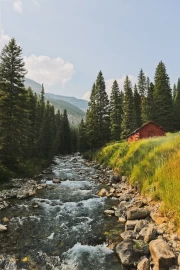 Wild River and Quiet Cabin in the Pines of Montana, USA