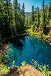 Deep Blue Lake in Oregon's Pine Forest, USA