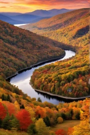 Vermont Fall Scenery: Winding River and Vibrant Forests USA