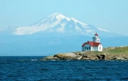 Washington Lighthouse with Mountains in the Background: Calm and Space