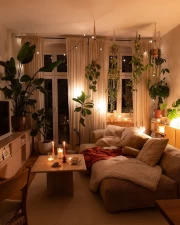 Warmth of Candles and Greenery of Plants for Coziness