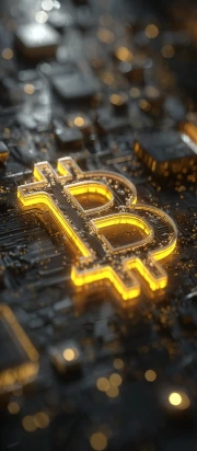 Glowing Bitcoin On Chip Background: Cryptocurrency Themed Wall Art