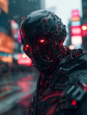 Neon Guardian: Glowing Eyes Cyberpunk City