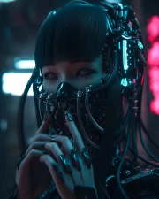 Neon Cyborg in the Dark: Cyberpunk Atmosphere
