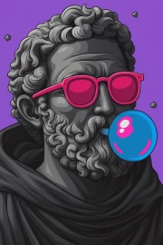 Sculpted Hipster: Chewing Gum and Bright Glasses