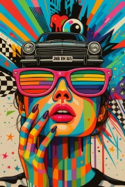 Vintage Explosion: Bright Glasses and Hipster Car