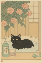Japanese Minimalism: Cat in a Flower Bath